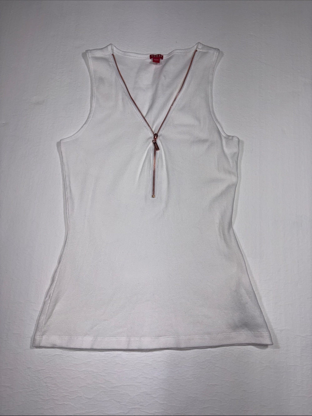 GUESS White Zip-Front Sleeveless Tank